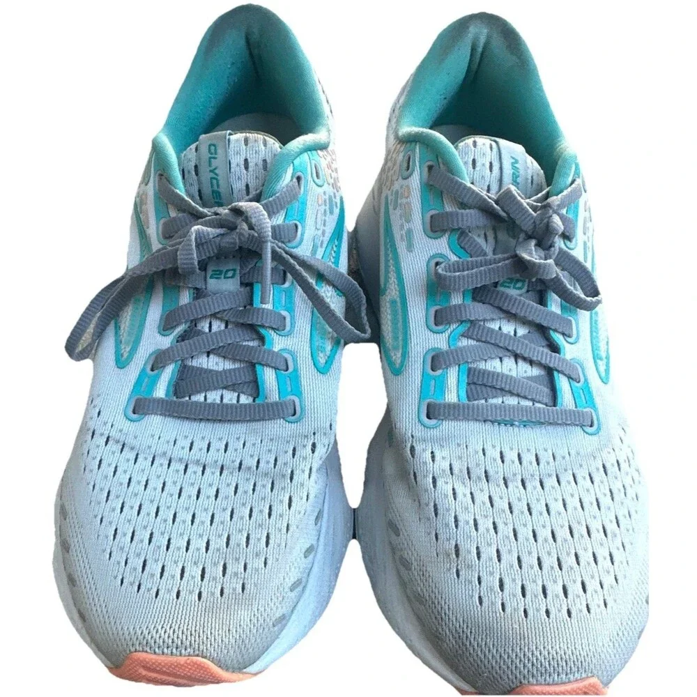 Brooks Glycerin 20 Womens Running Shoes Size 9 Gray Teal Pink Cushion Road
